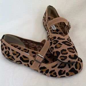 Steve Madden Richmond Leopard Animal Print Knit Mary Jane Flat Women Size 7.5 M